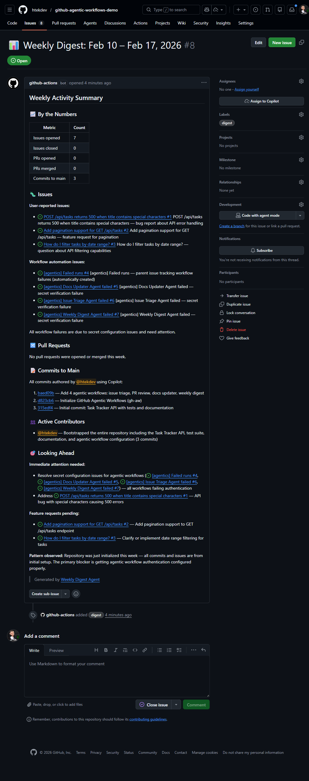 Weekly Digest Agent generating a comprehensive activity summary