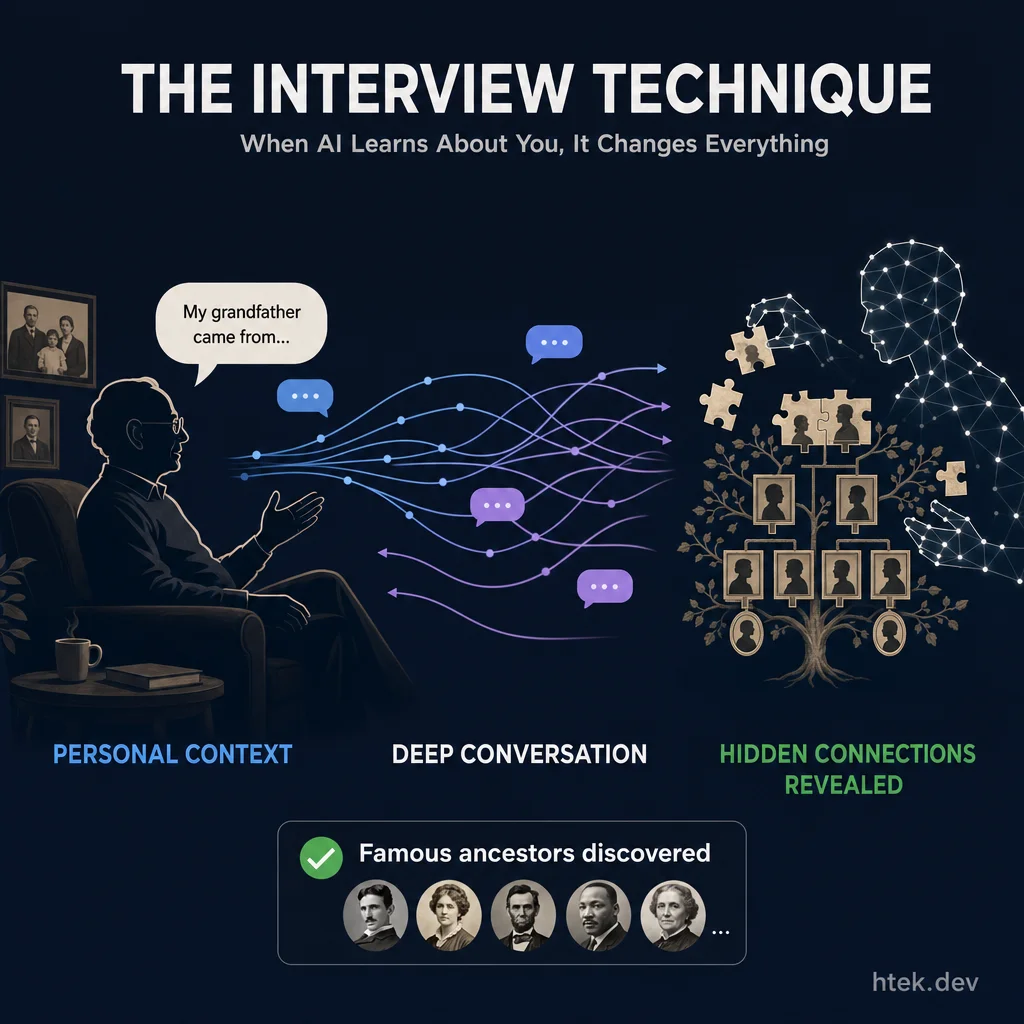The Interview Technique — when AI learns about you through deep conversation, it reveals hidden connections in your personal history