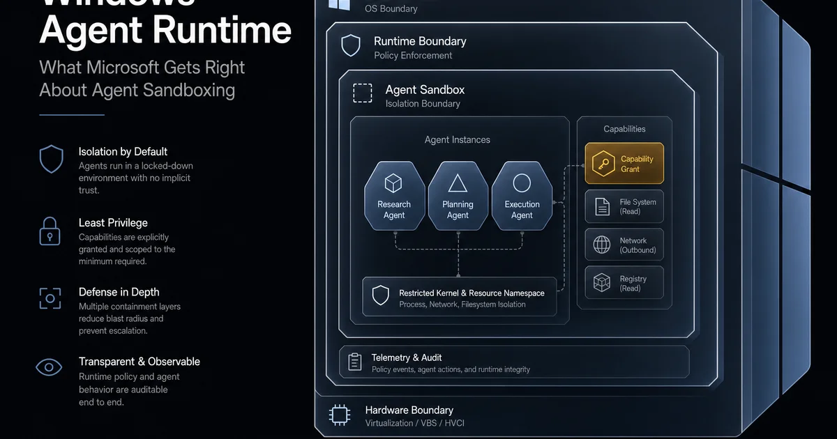 Windows Agent Runtime — What Microsoft Gets Right About Agent Sandboxing